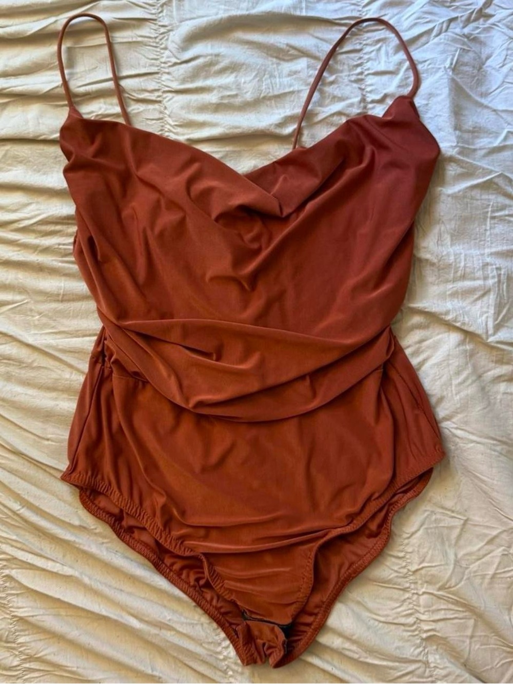 rust orange / adobe cowl neck bodysuit 🧱